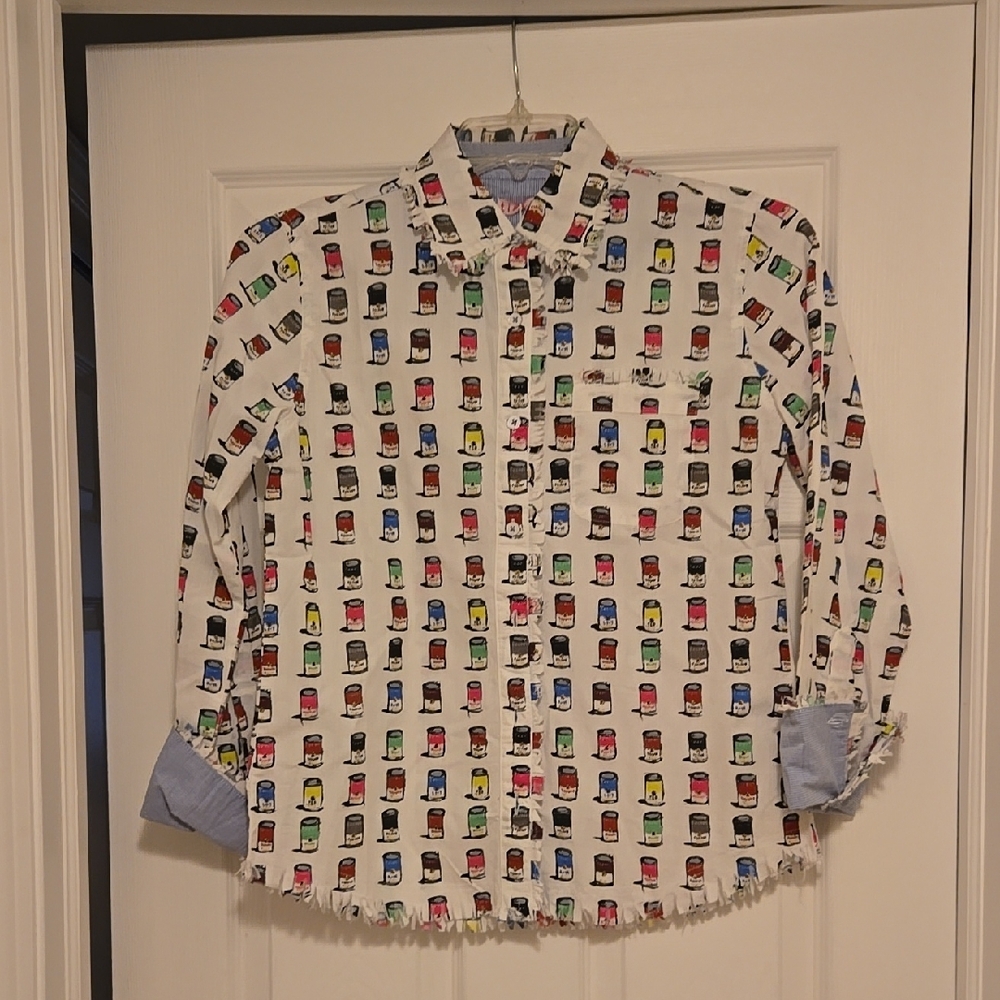 Colorful Button Down Shirt with Grid Pattern and Light Blue Cuffs
